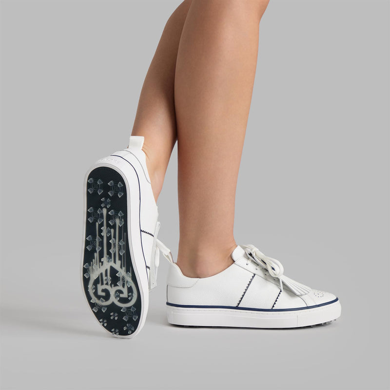 Womens Durf Saddle Stripe Leather Golf Shoes Snow/Twilight