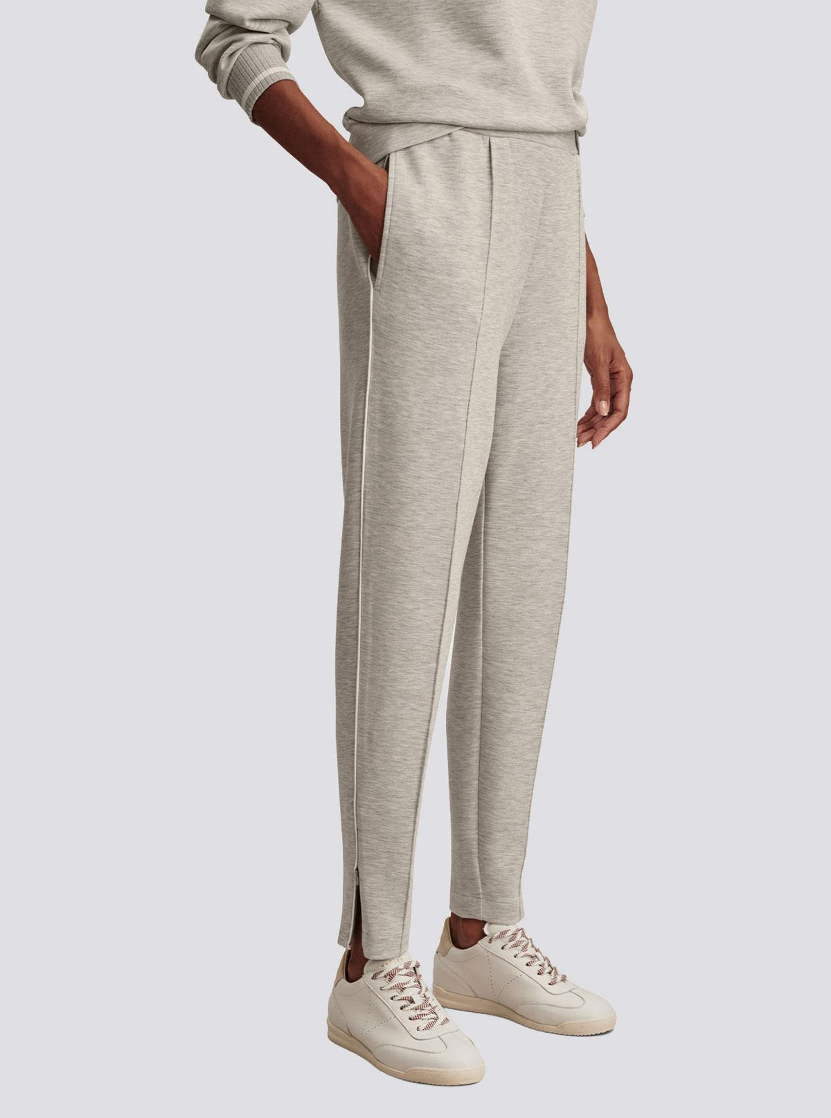 Womens The Slim 27.5 Inch Pintuck Pants Light Grey Marl