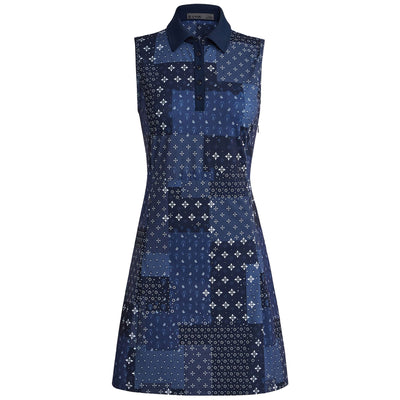 Womens Boro Print Tech Pique Sleeveless Polo Dress Twilight - AW23