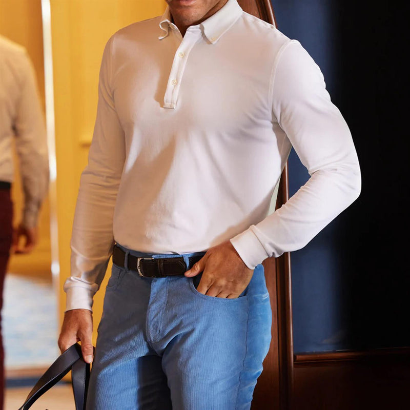 The Burton Long Sleeve Polo Shirt White