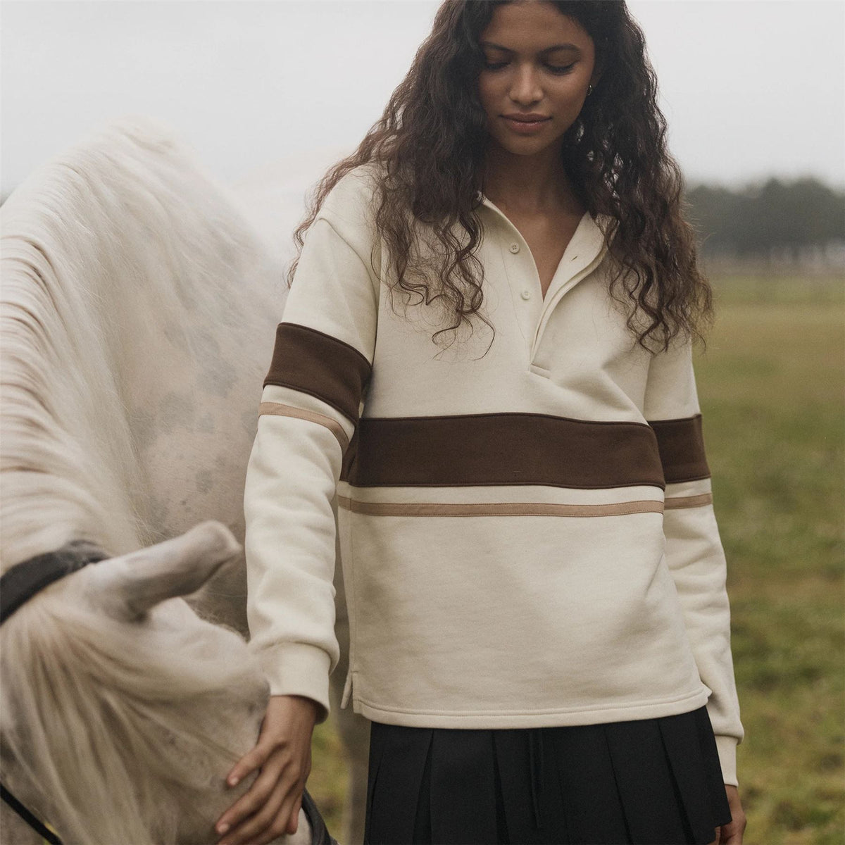 Womens Emma LS Polo Beige