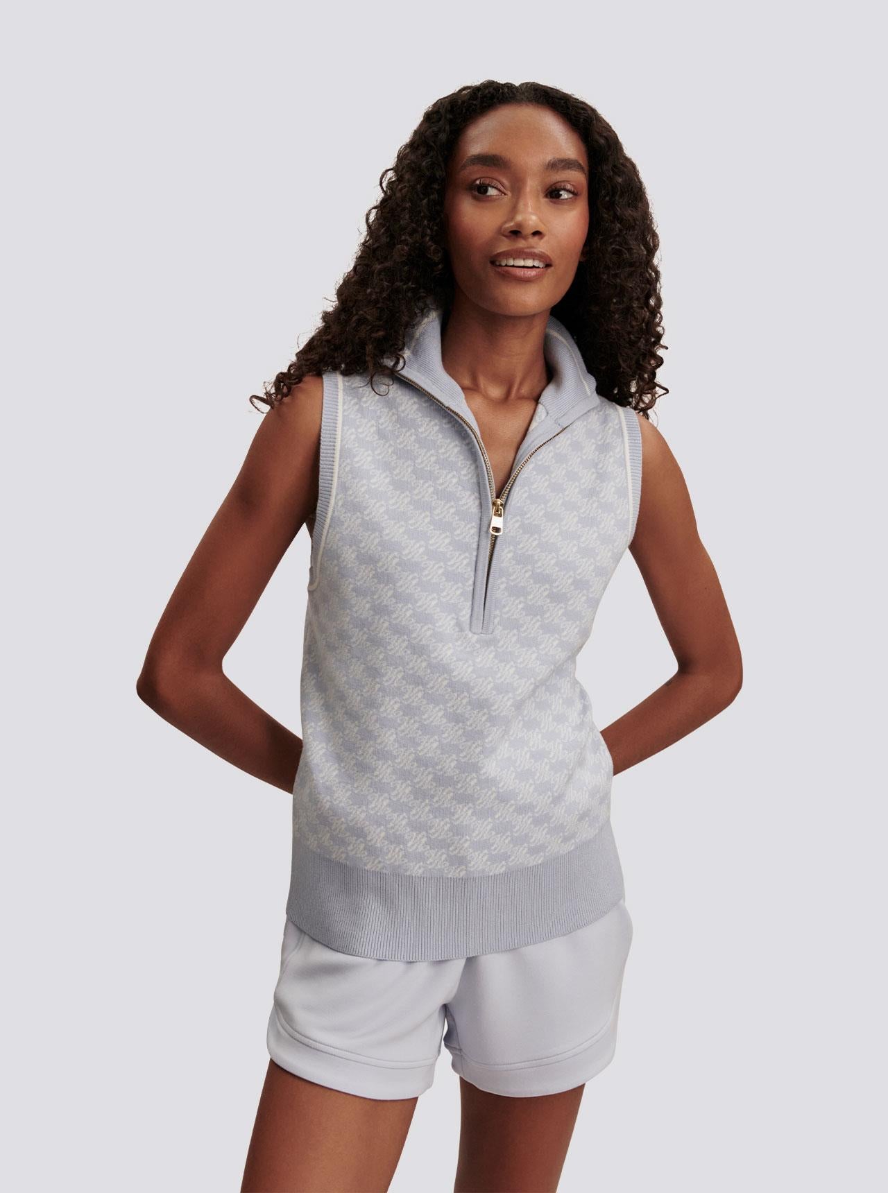 Womens Vincent Half Zip Knit Xenon Blue/White
