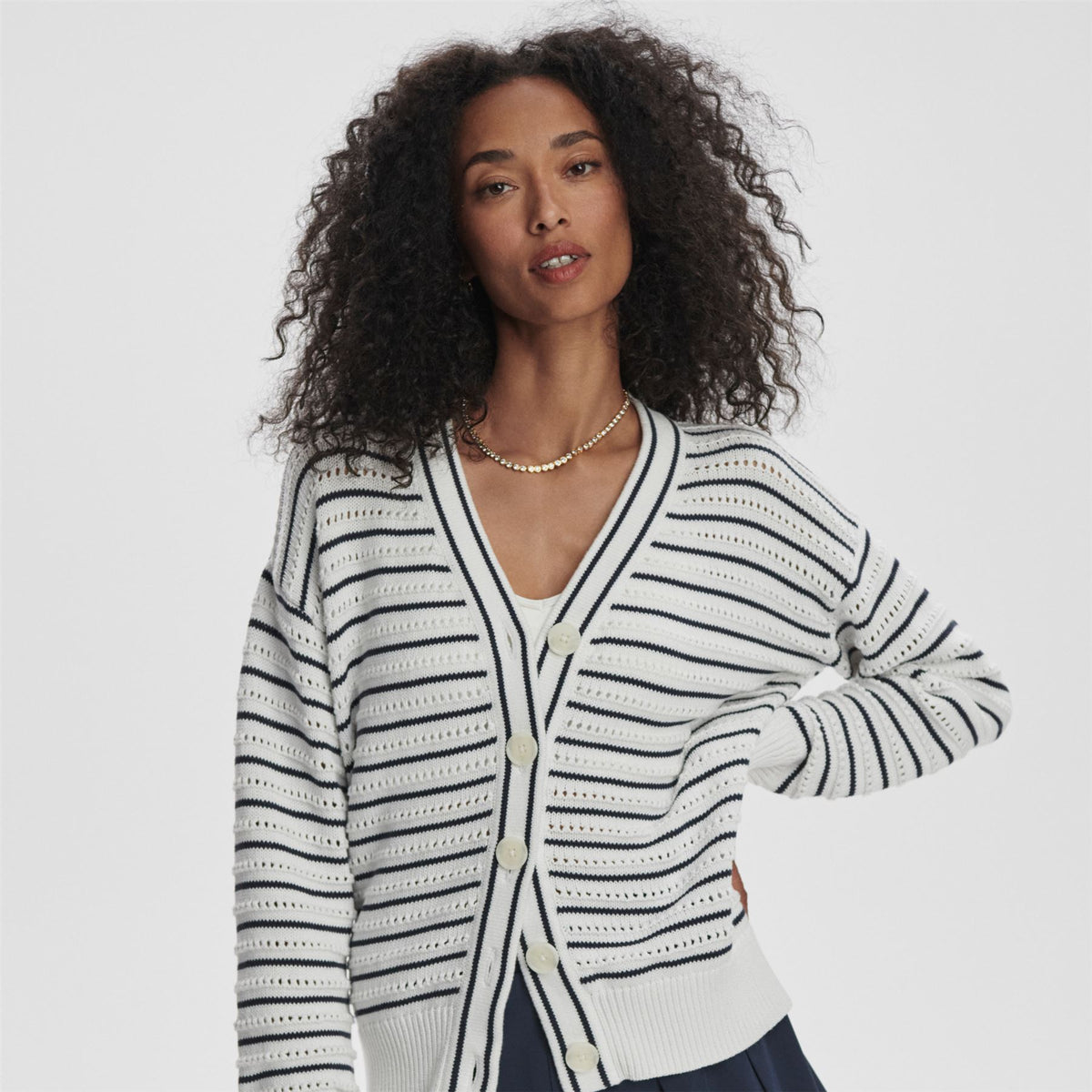 Womens Antonia Relaxed Cardigan White/Blue Nights