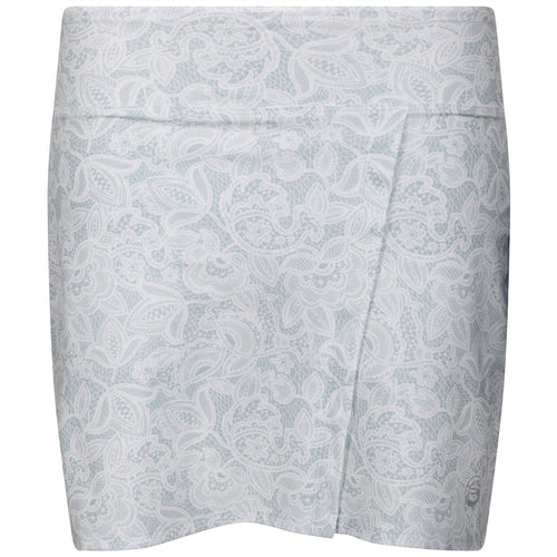 Womens Faux Wrap Lace Print Skirt Blue/White Lace - SS22