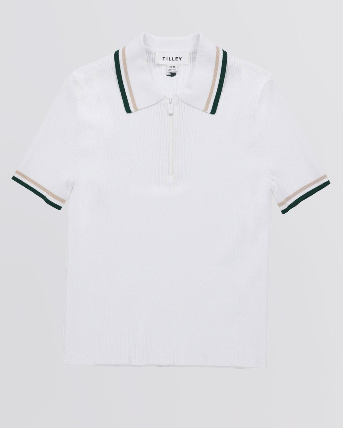 Womens Stripe Zip Polo White
