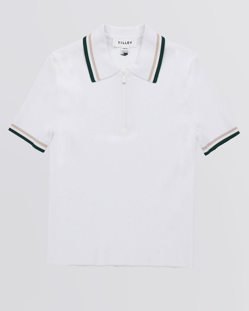 Womens Stripe Zip Polo White
