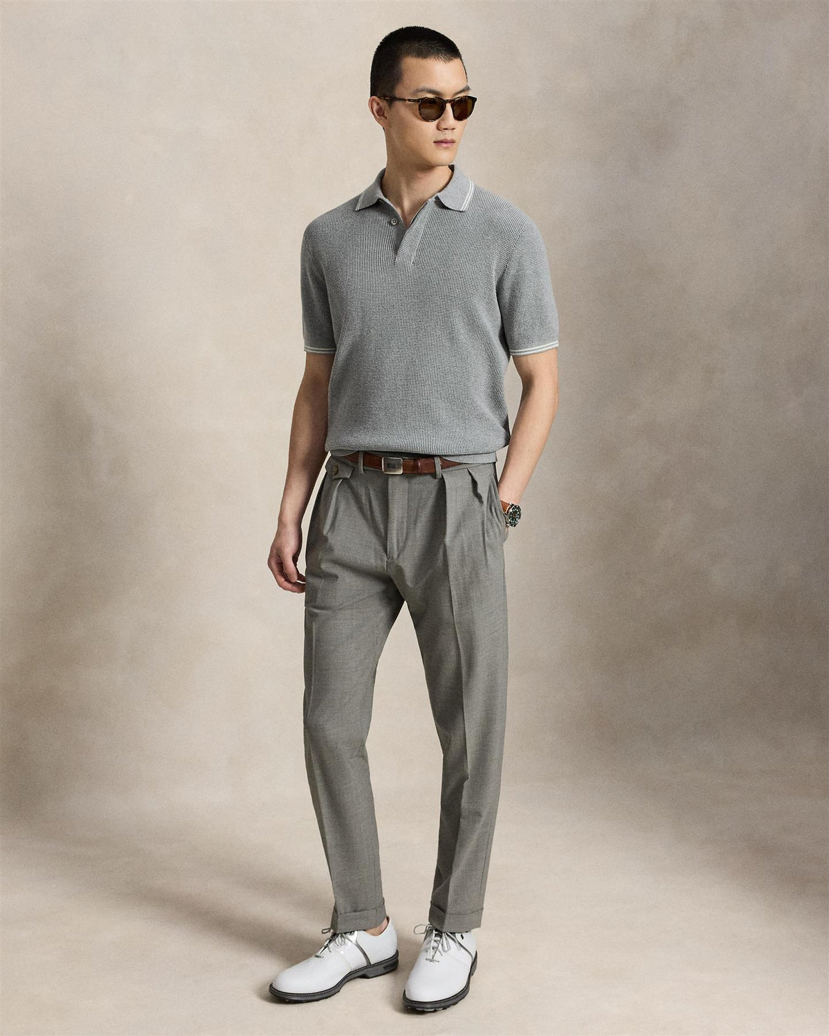 RLX Cotton Sweater Polo Spring Hthr/Stone Pebble