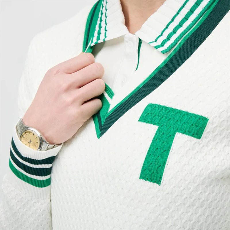 Womens Sport V-Neck Sweater White/Sport Green
