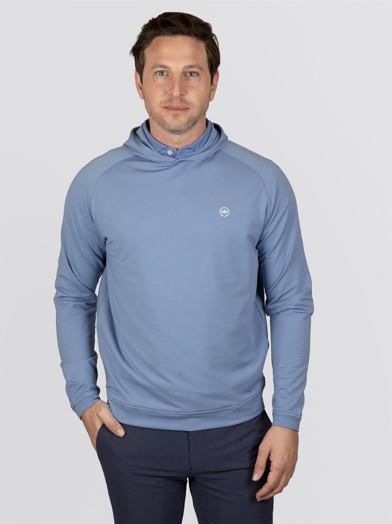 Pine Sugar Stripe Performance hoodie Windsor Blue
