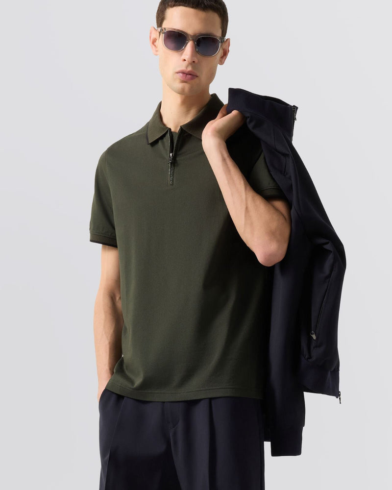Timo-10 Zip Polo Shirt Kalamata Green