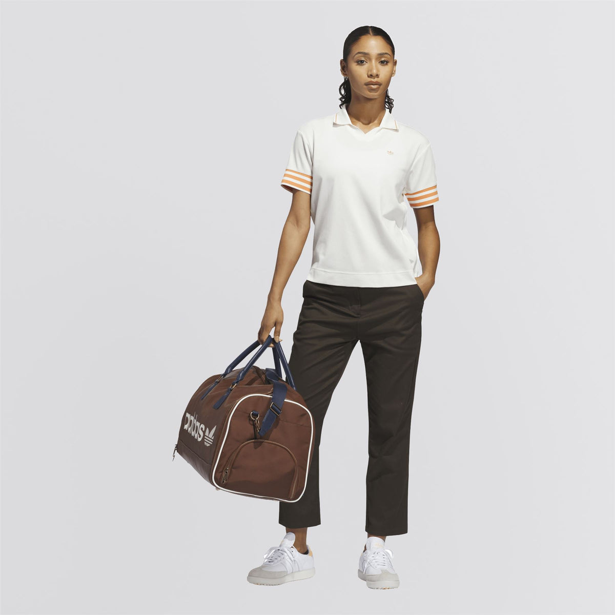 Womens Originals 3-Stripe Polo Chalk White/Dusky Orange