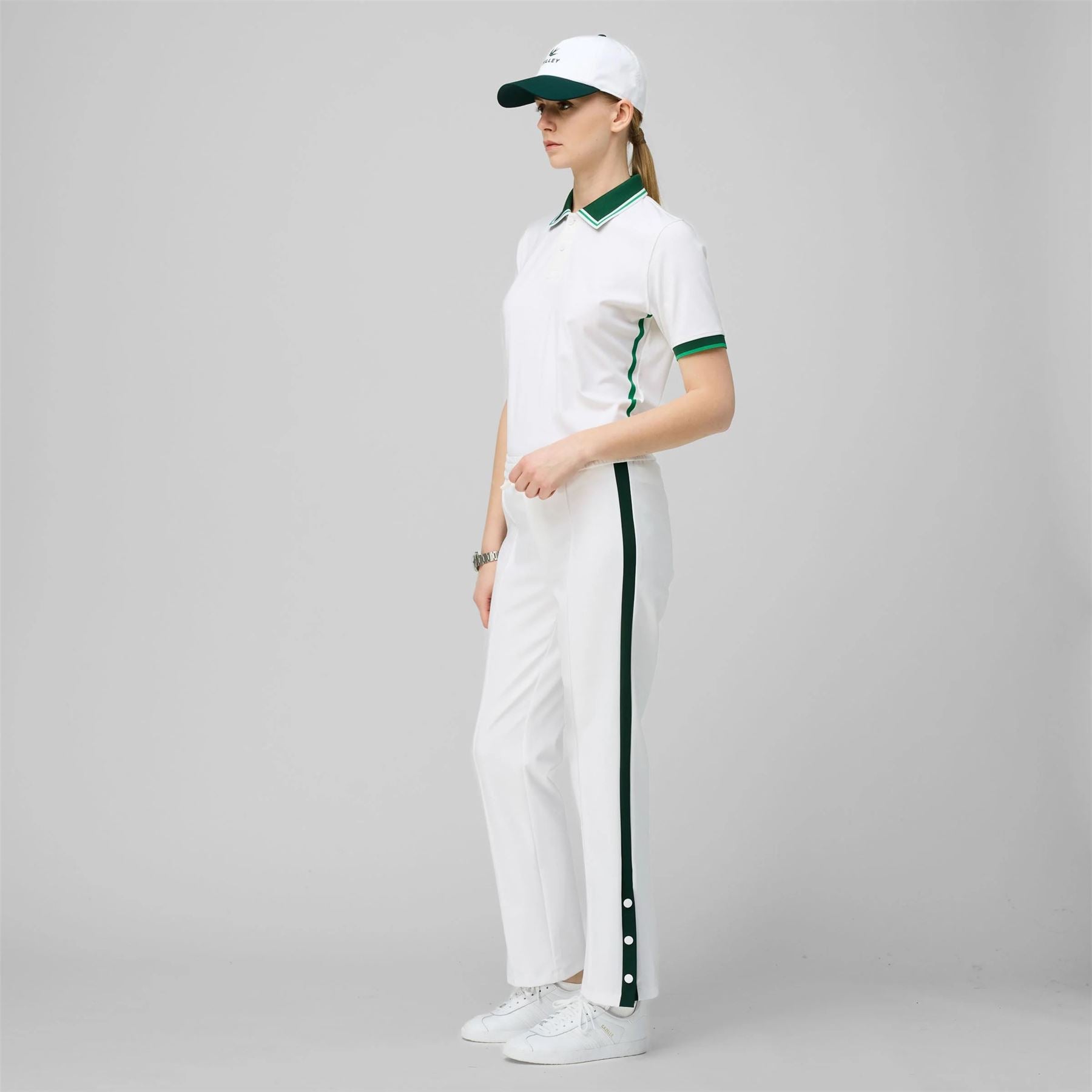 Womens Striped Sport Pants White/Pine Green