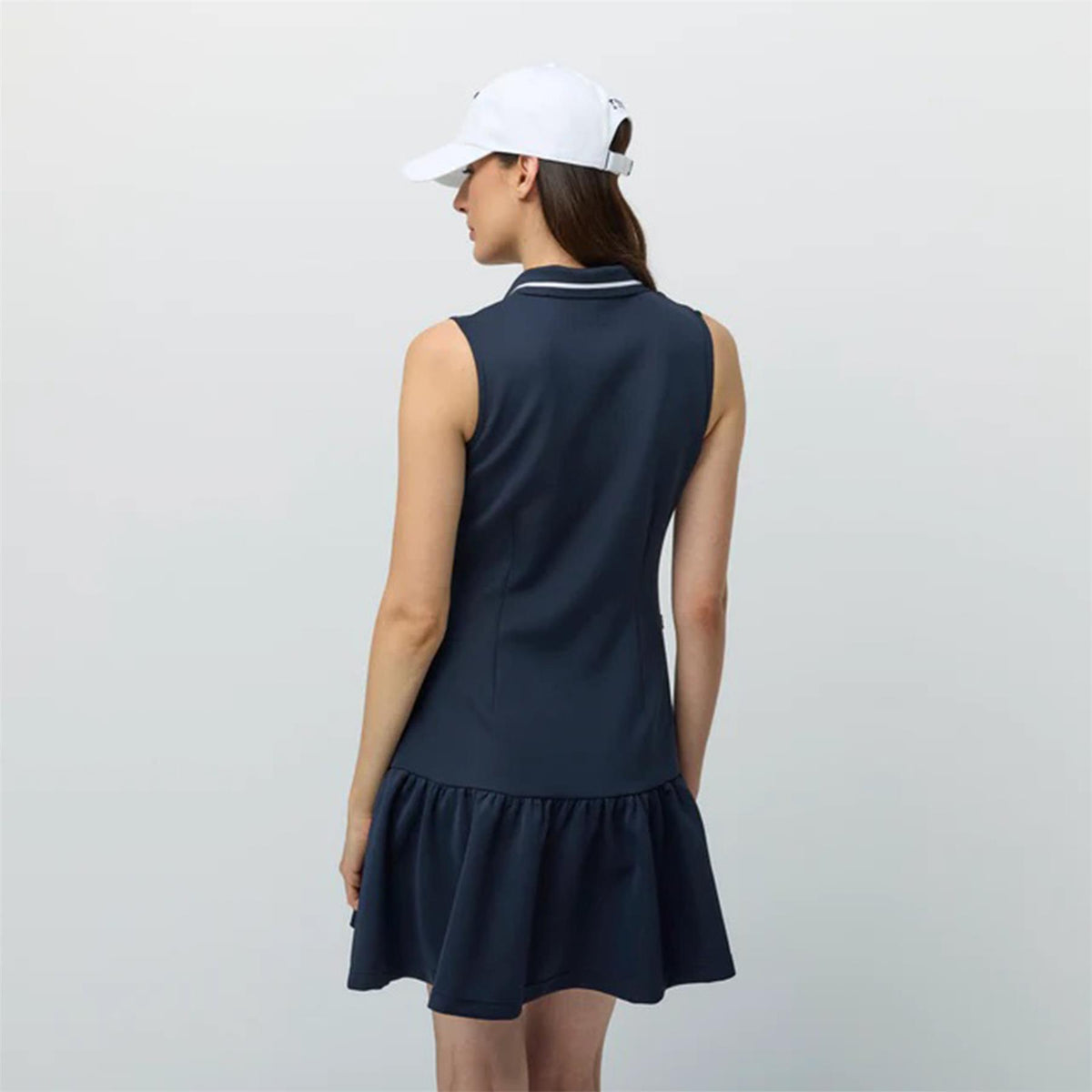 Womens Airloft Ruffle Hem Dress Navy/White