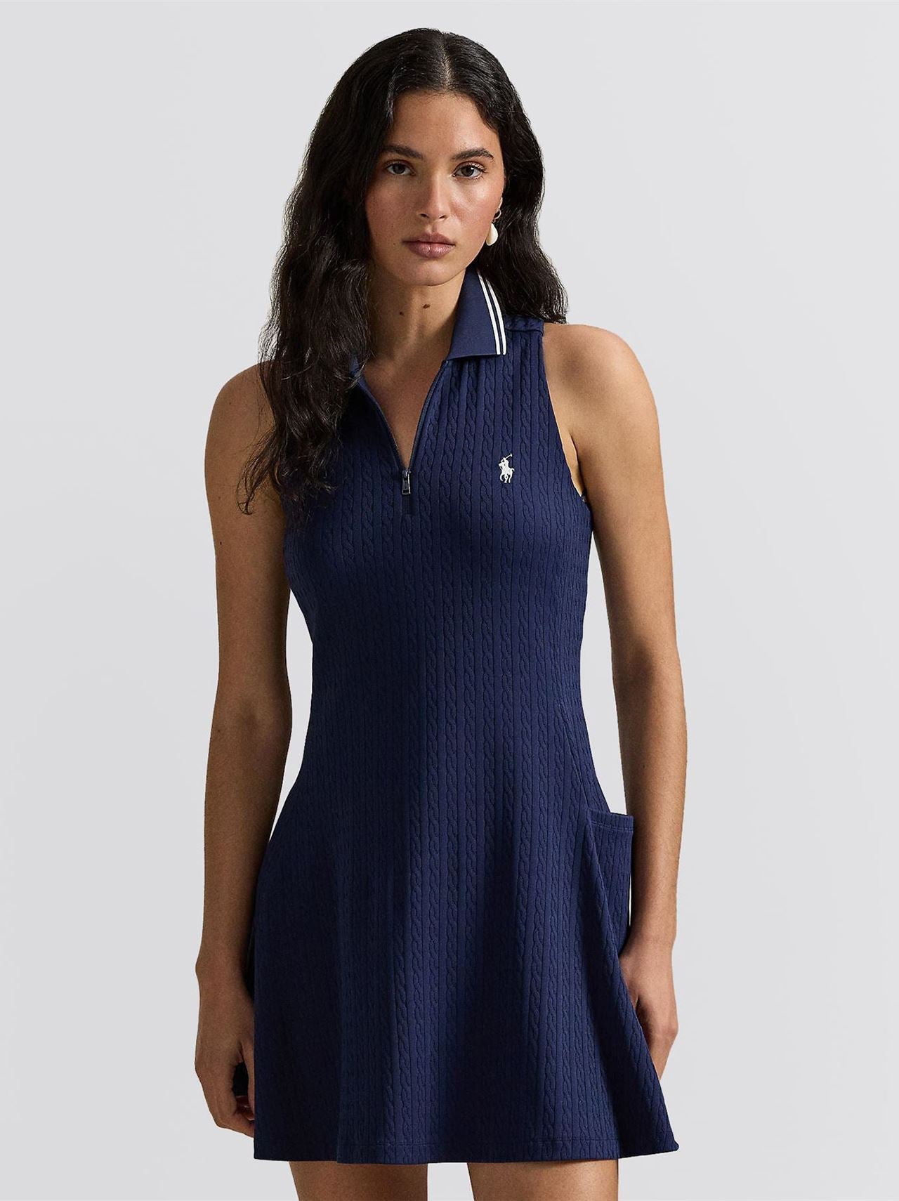 RLX Womens Stretch Jacquard SL Polo Dress Refined Navy/Ceramic White