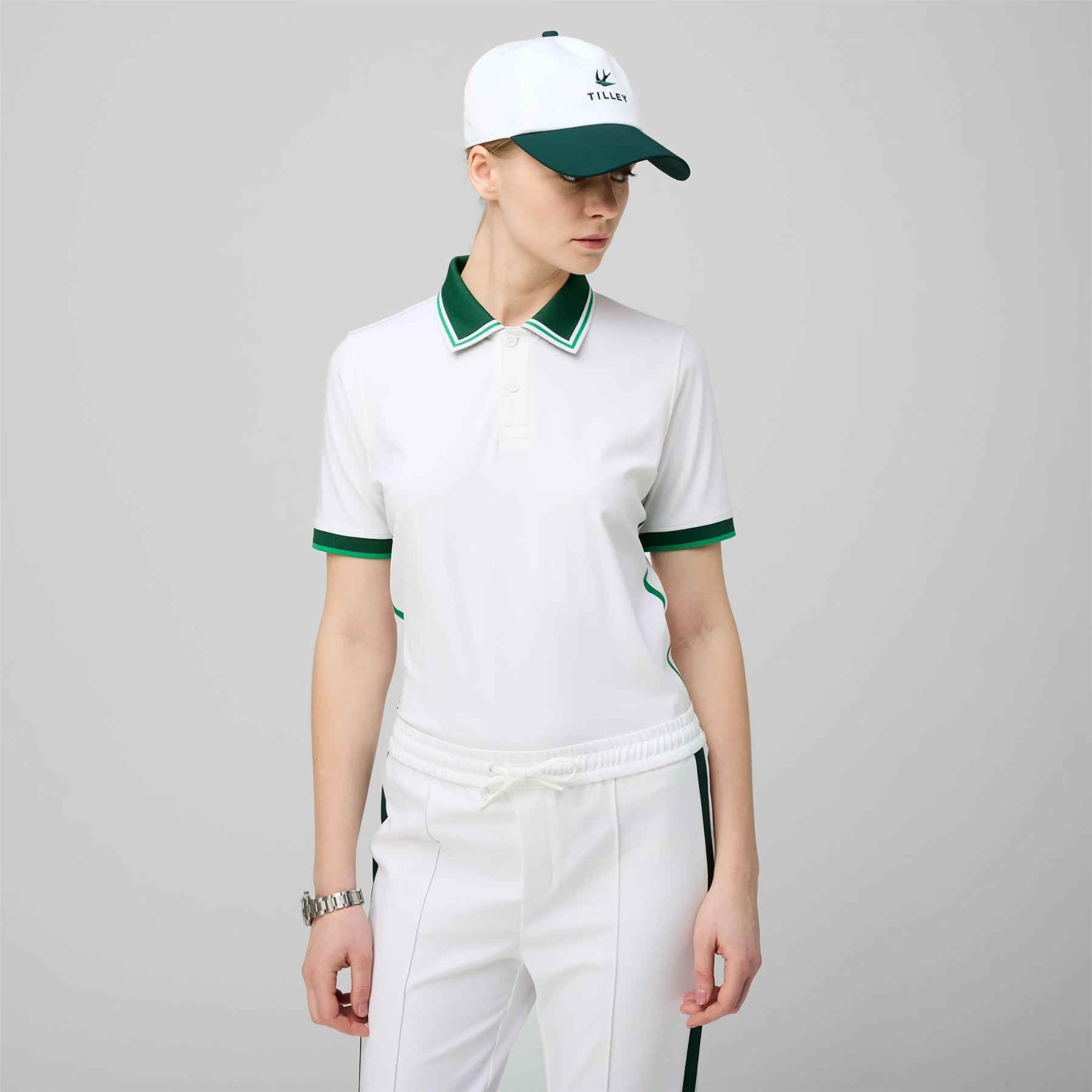 Womens Tech Jersey Club Polo White/Sport Green