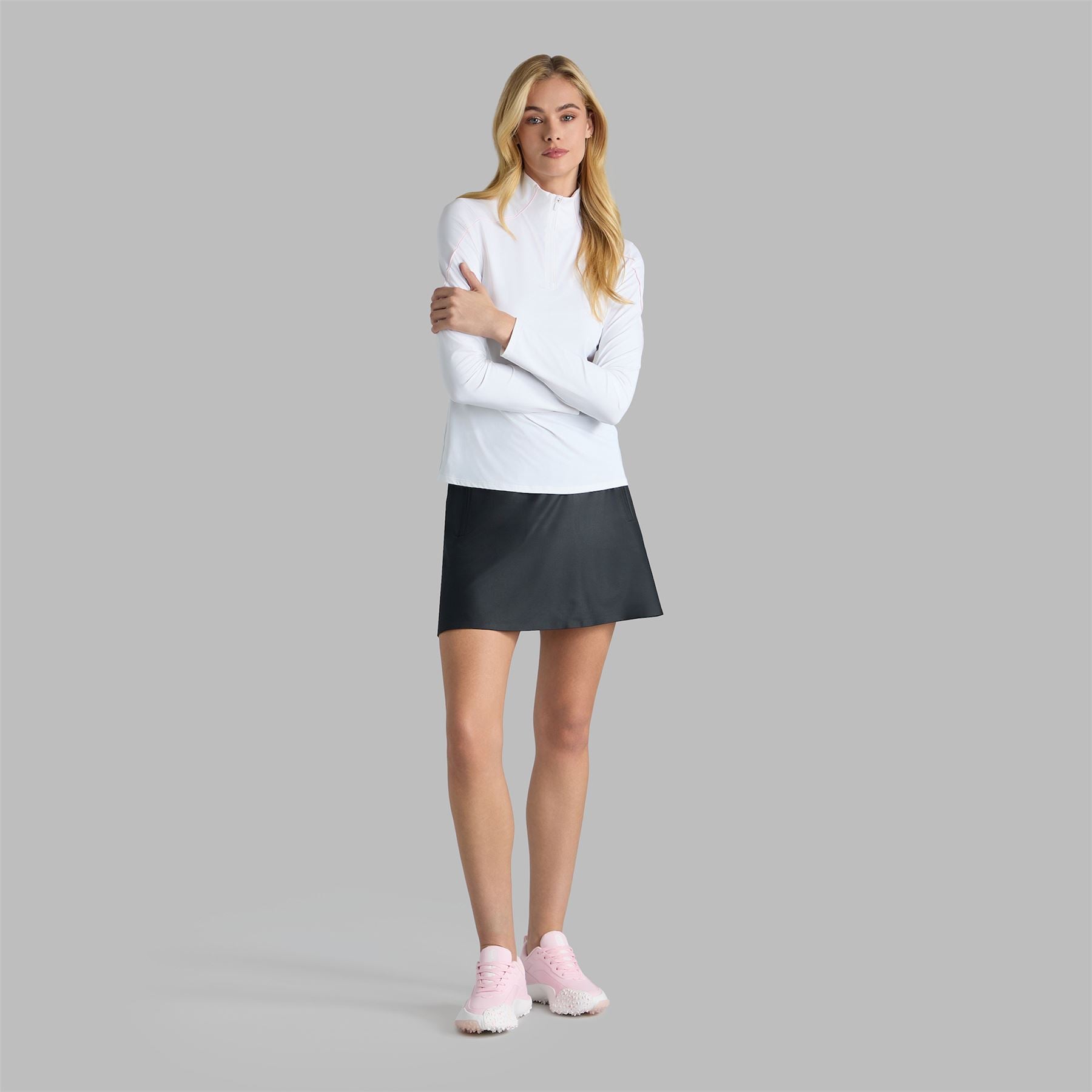 Womens Silky Tech Nylon Quarter Zip Snow/Blush