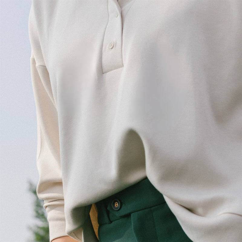Womens Polo V-Neck Top Silver Birch