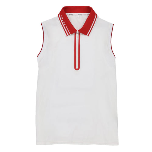 Tech Jersey SL Zip Polo White/Sport Red