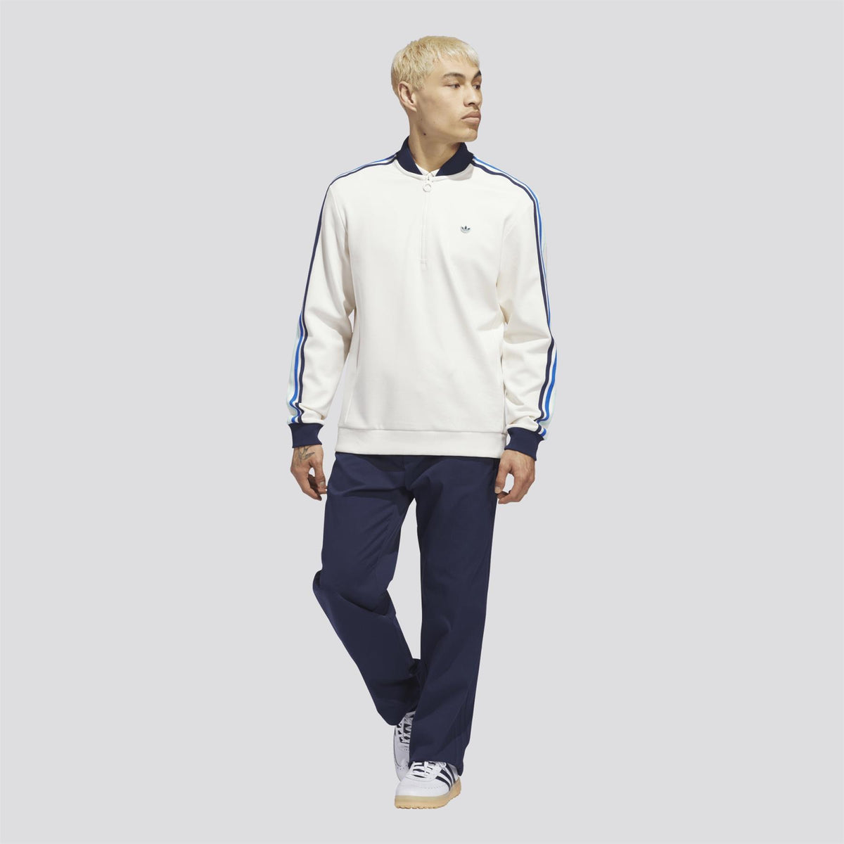 Originals 3-Stripe Quarter Zip Chalk White/Night Indigo