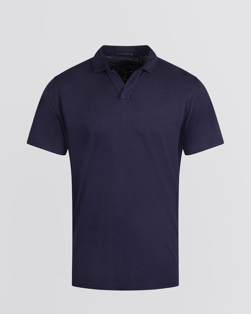 Alpha Slub Johnny Collar Polo Maltese Blue