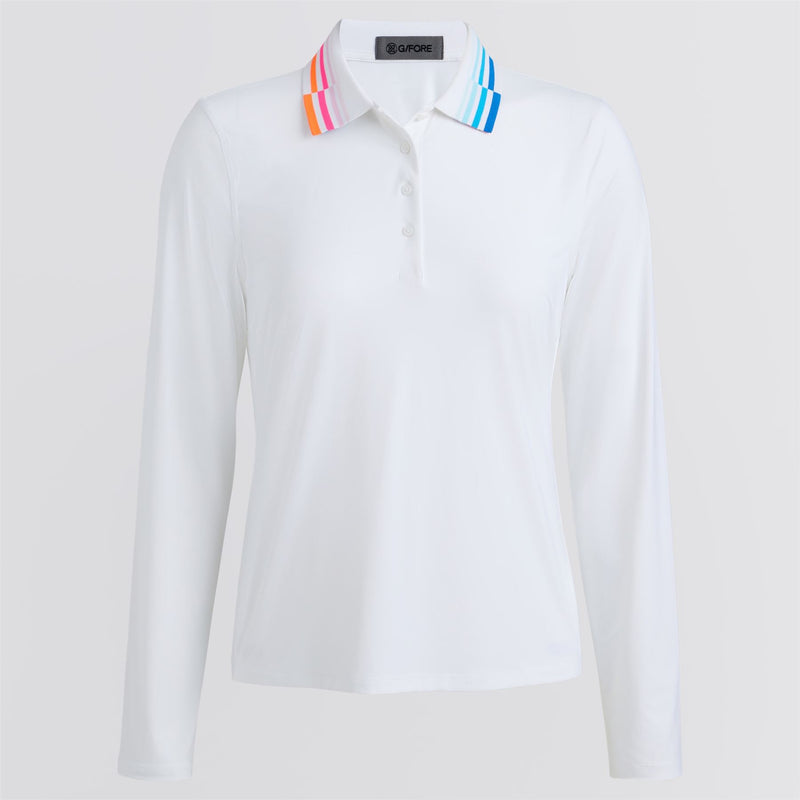 Womens Contrast Collar Silky Tech Nylon LS Polo Snow