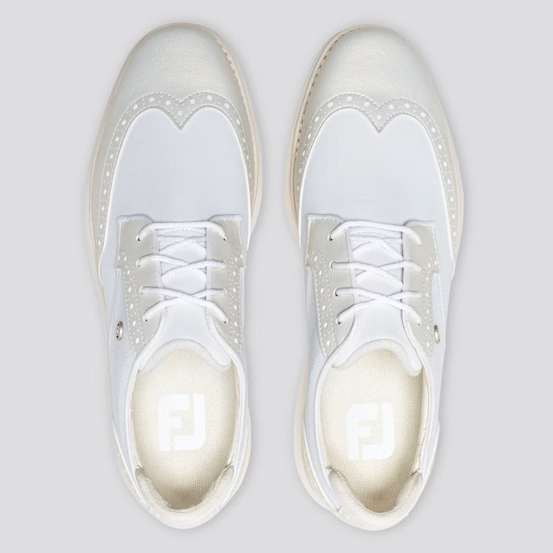 Womens FJ Traditions Cleated Laced Golf Shoes White/Gold