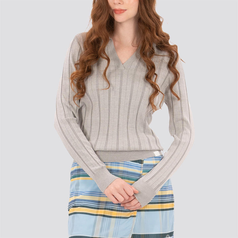 Womens LS Textured Knit Polo Marl Grey
