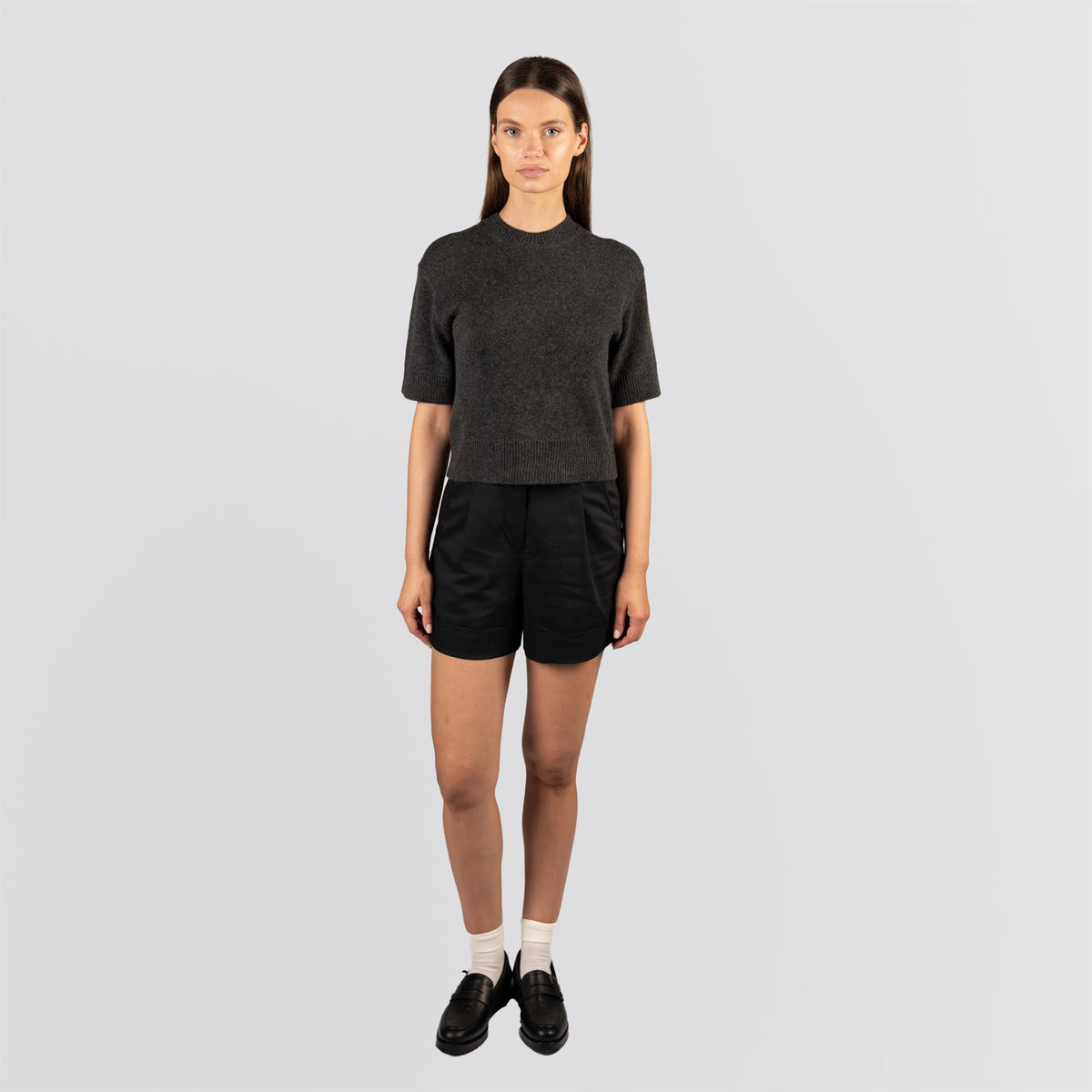 Womens Sally Cashmere Crew Black Heather