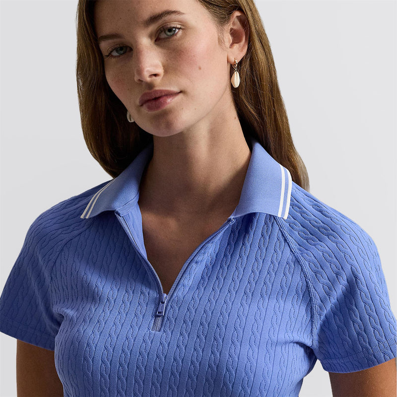 RLX Womens Active Cable Knit Polo Blue Mist/Ceramic White Multi