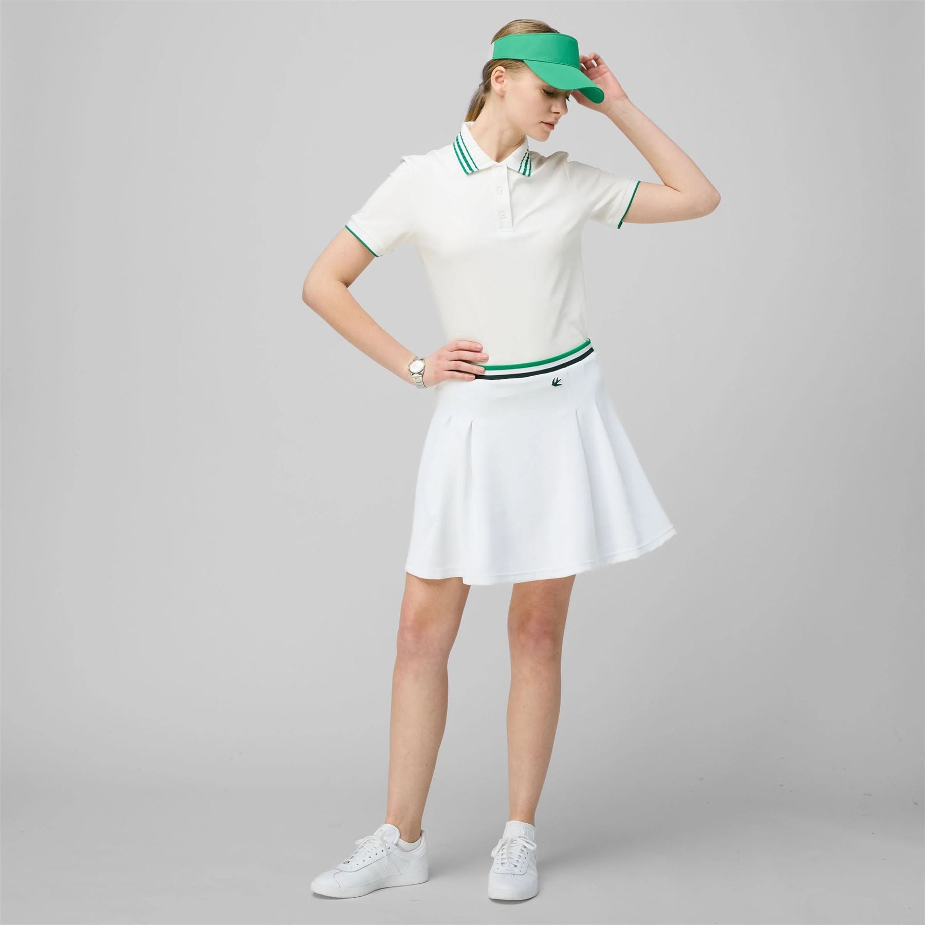 Womens Striped Airloft Pleated Skirt White/Sport Green