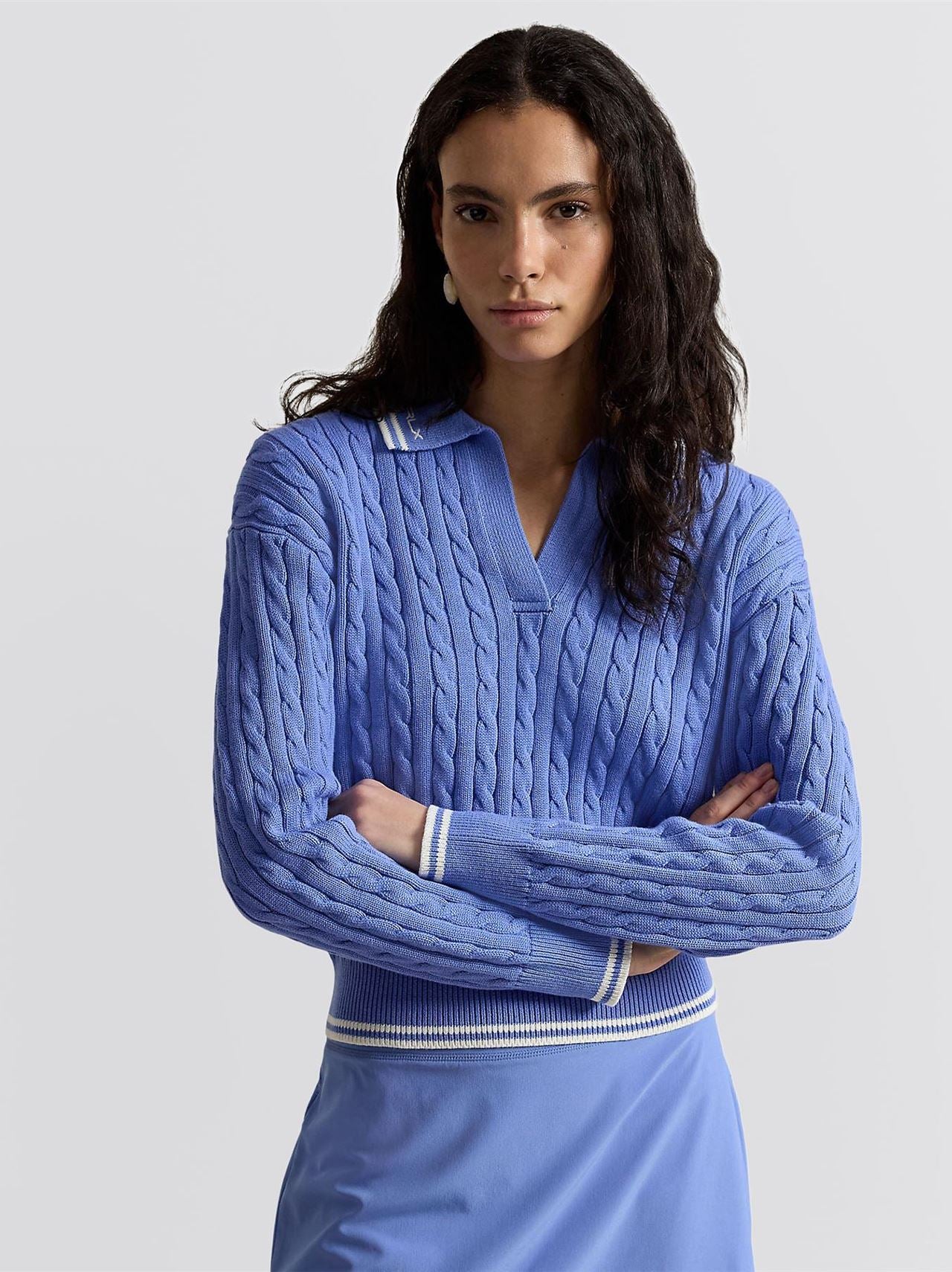 RLX Womens Cotton Blend Sweater Blue Mist/White Splash