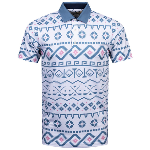 Fair Isle Print Polo White Glow/Blue Horizon - AW24