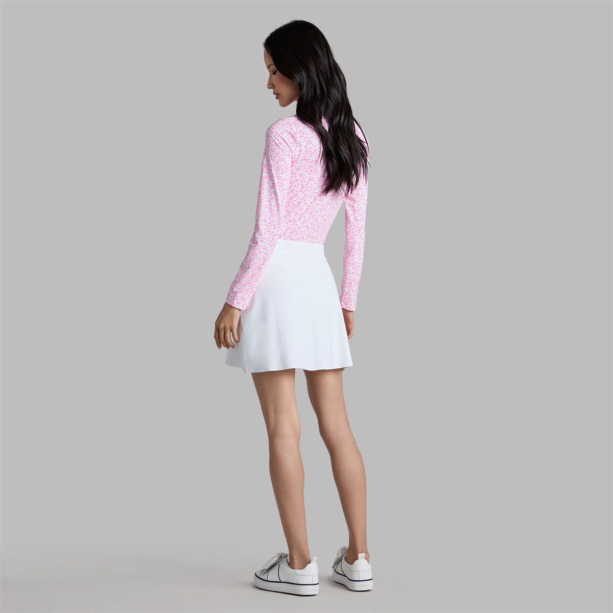 Womens Ditsy Floral Tech Jersey LS Polo Snow