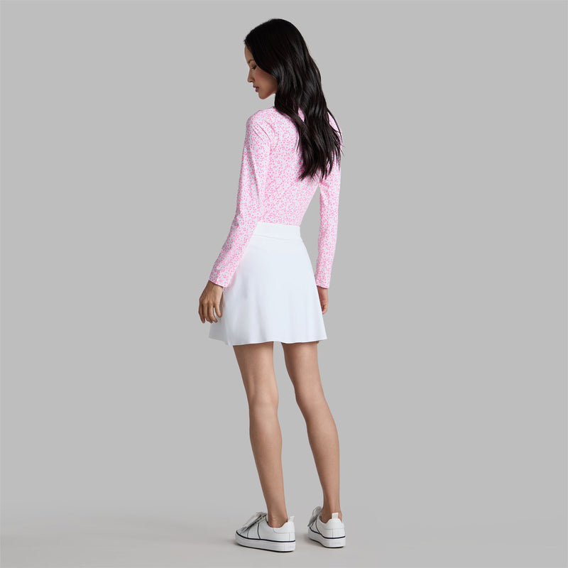 Womens Ditsy Floral Tech Jersey LS Polo Snow