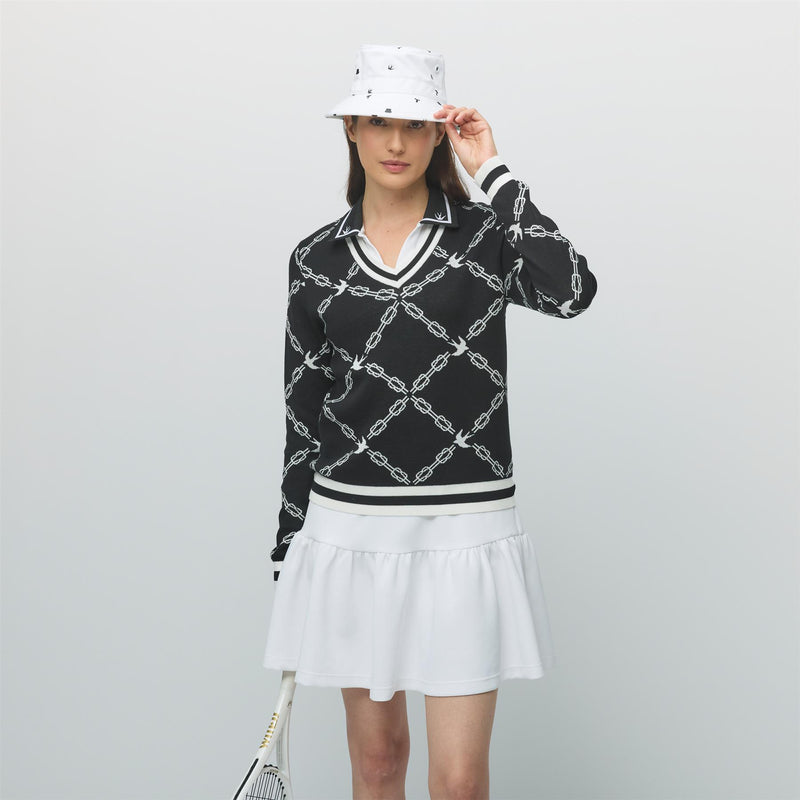 Womens Birdie Links Knit V-Neck Jumper White/Black