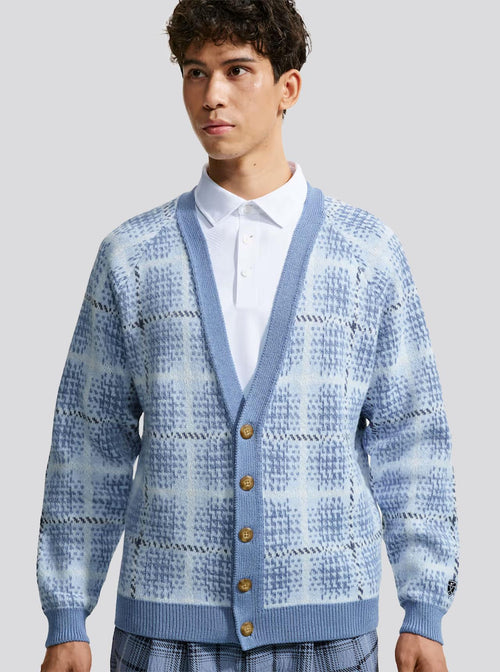 Tartan Loose Cardigan Work Blue