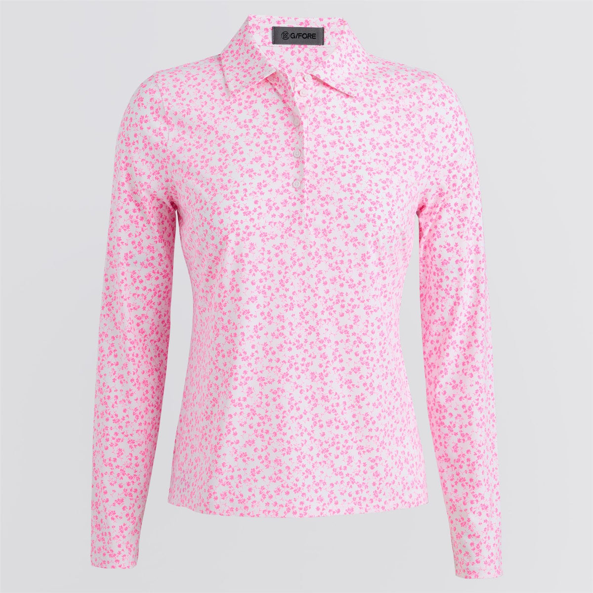 Womens Ditsy Floral Tech Jersey LS Polo Snow