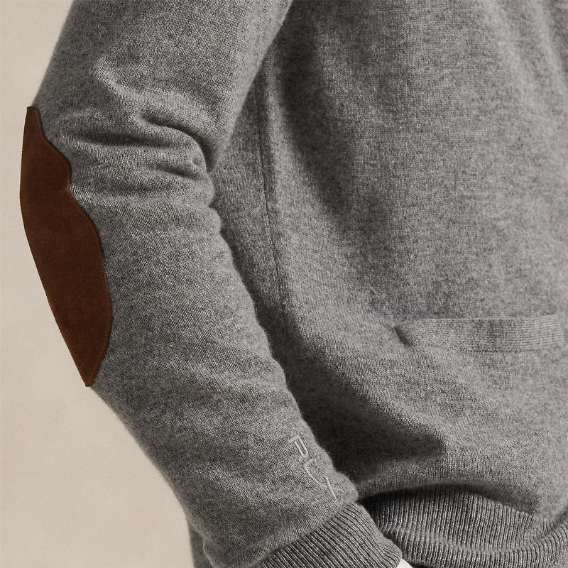 RLX Suede Patch Cashmere Cardigan Fawn Gray Heather
