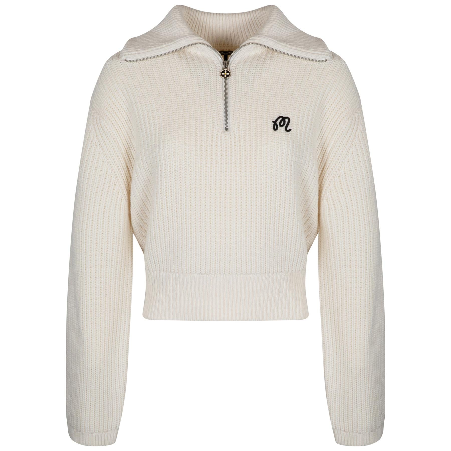 【2plan】Feria Ribbed Diagonal Zipper Knit Malbon Golf Anais Quarter Zip Knit Sweater Ivory