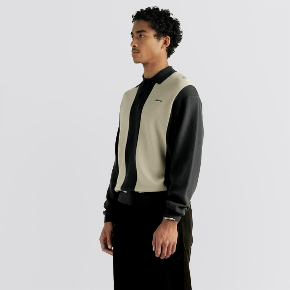 Evans Knitted LS Polo Navy