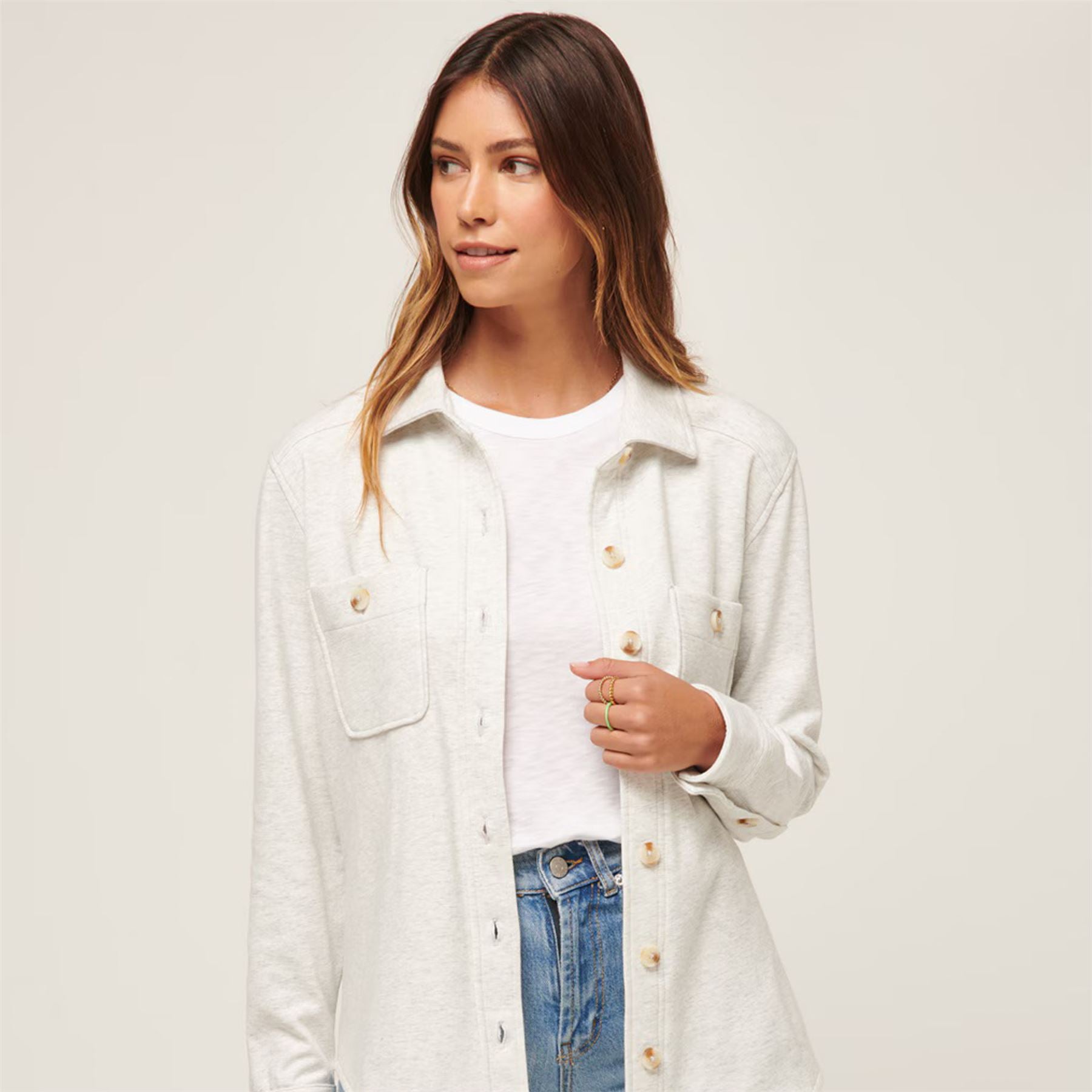 Womens Cloud Shacket Heather Light Gray