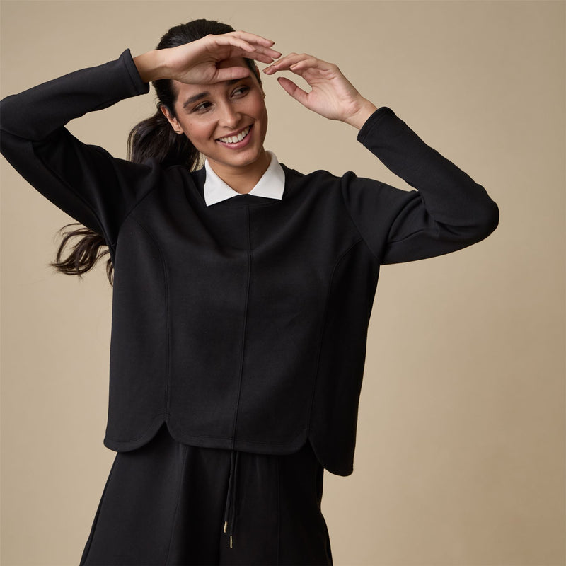 Womens Tulip Crewneck Knit Black