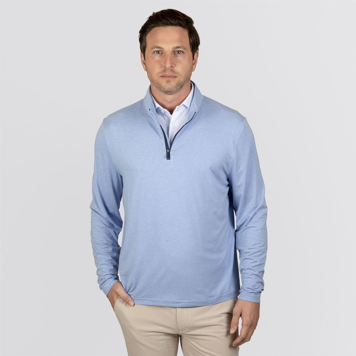 The Royce Quarter-Zip Pullover Heathered Horizon Blue