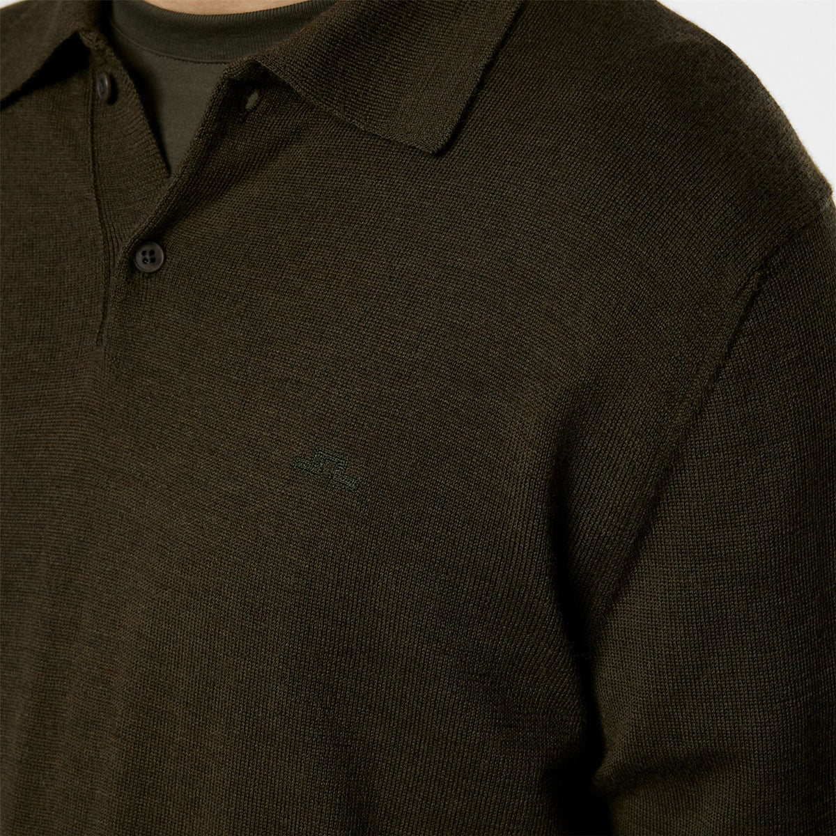 Kai Knitted Merino Polo Forest Green Melange