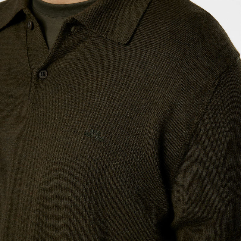 Kai Knitted Merino Polo Forest Green Melange