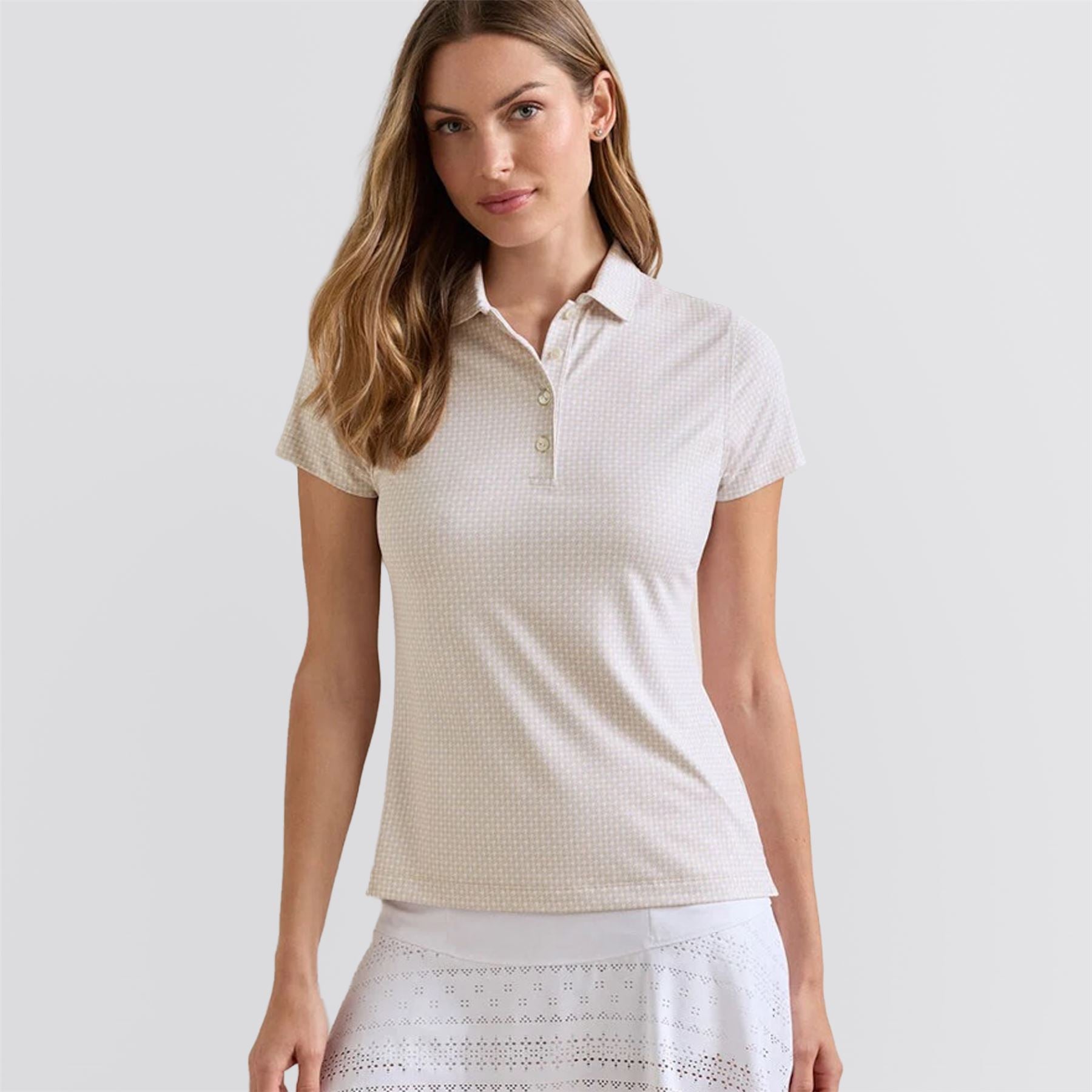 Womens Houndstooth Print Polo Light Elm