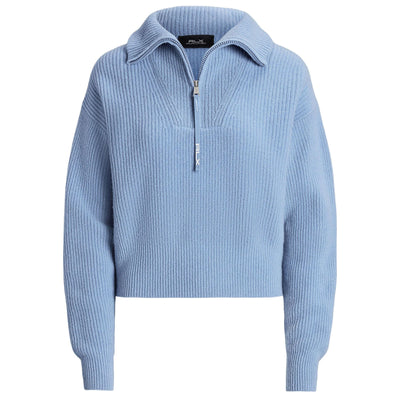 Womens Rib-Knit Cashmere-Wool Half-Zip Sweater Hatteras Blue - SS23