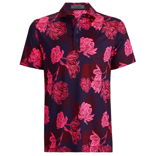 Stamped Floral Tech Jersey Polo Cabernet - AW24