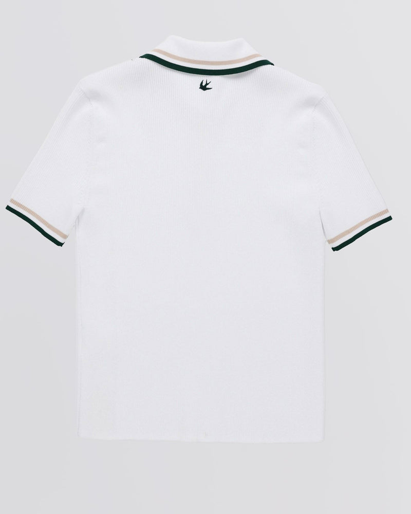 Womens Stripe Zip Polo White