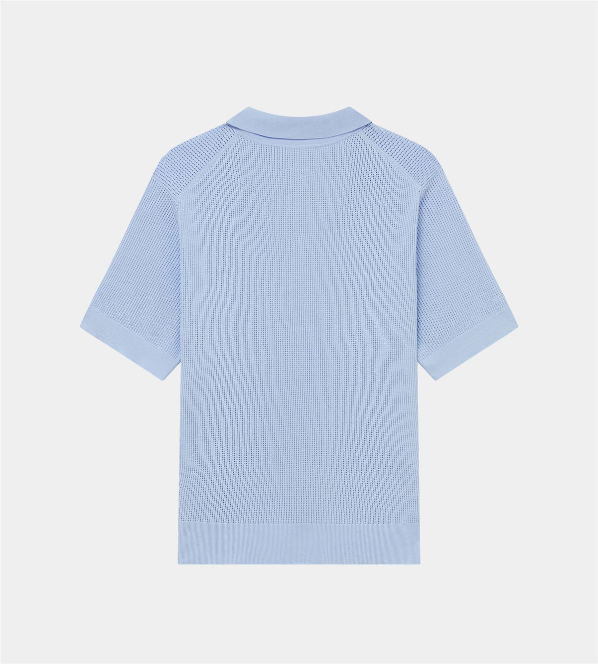 Pointelle Knit V-Neck Polo	 Dusty Blue